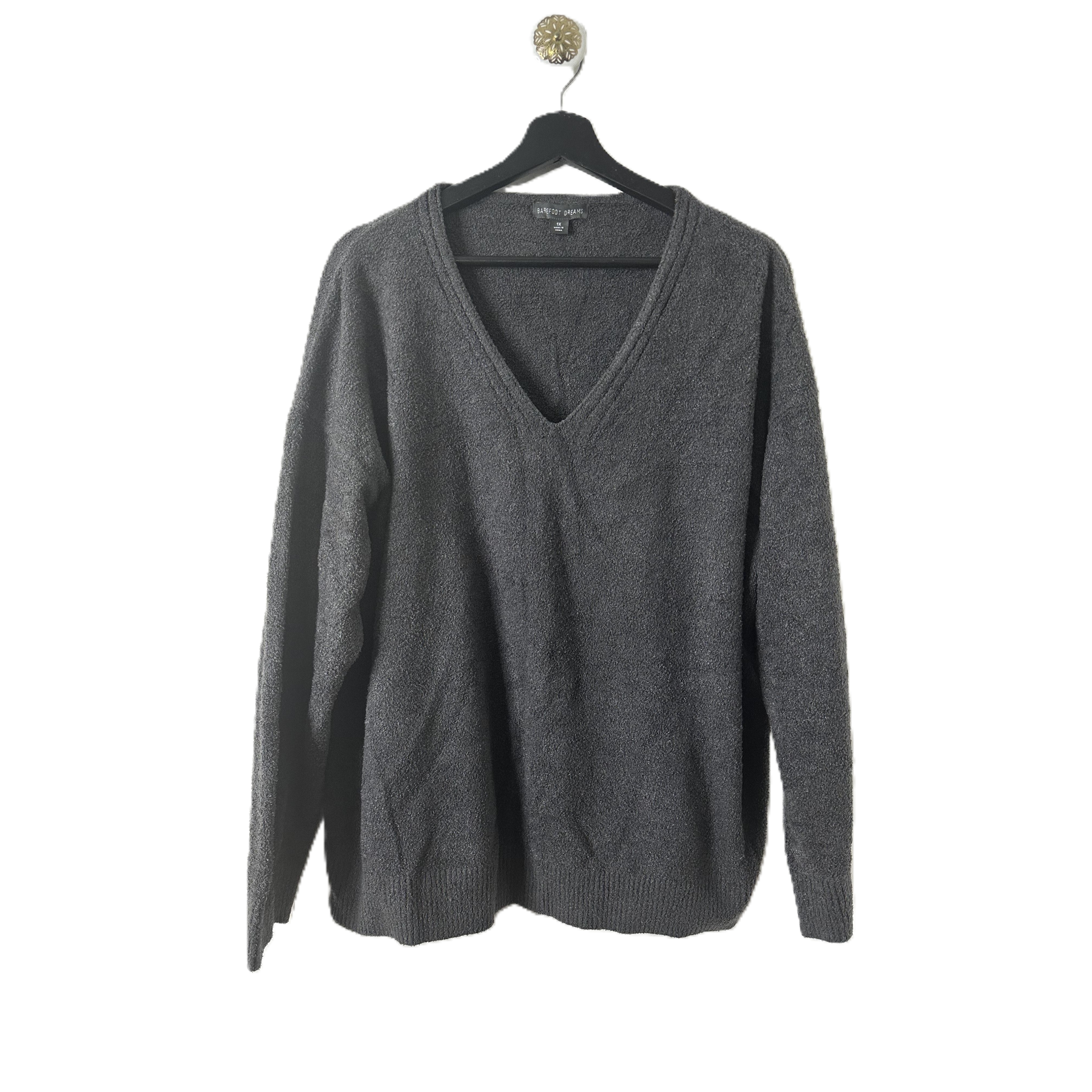 Barefoot Dreams Sweater Womans Plus Size 1x Grey Pullover V-Neck Long Sleeve